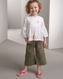 Chipie Embroidered Peasant Top & Cropped Pants