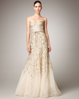 Strapless Tulle Chantilly Lace Gown 
