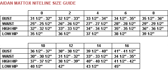 Aidan By Aidan Mattox Size Chart