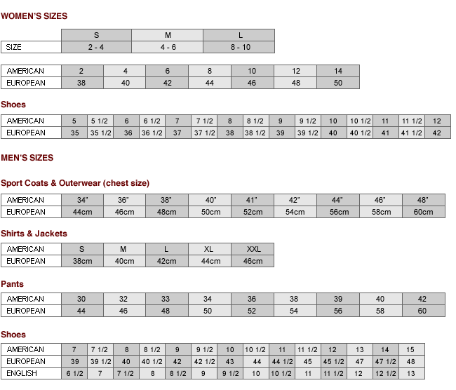 shoes measurement chart