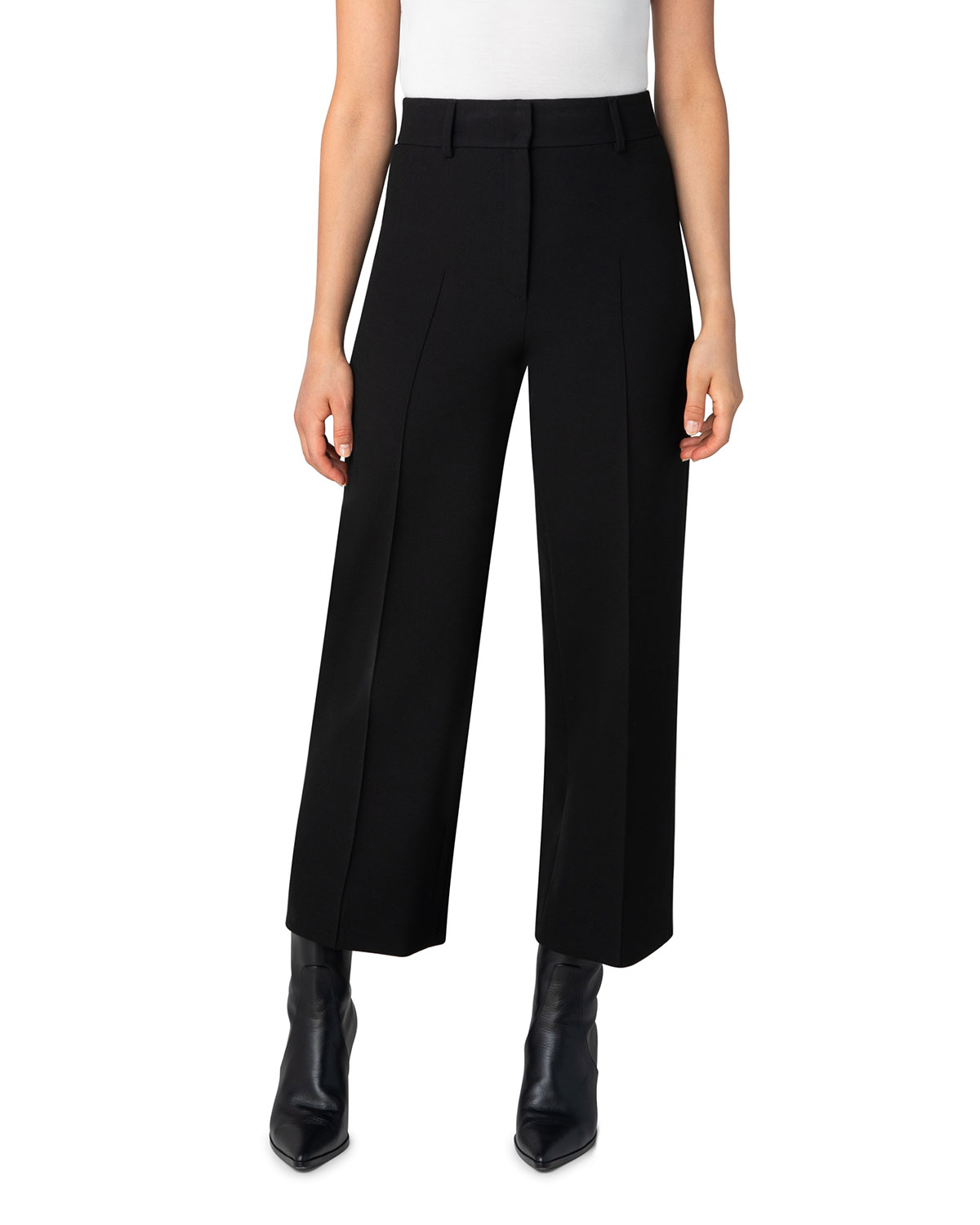 AKRIS PUNTO CROPPED WIDE-LEG STRETCH CREPE PANTS WITH PIPING,PROD230650019