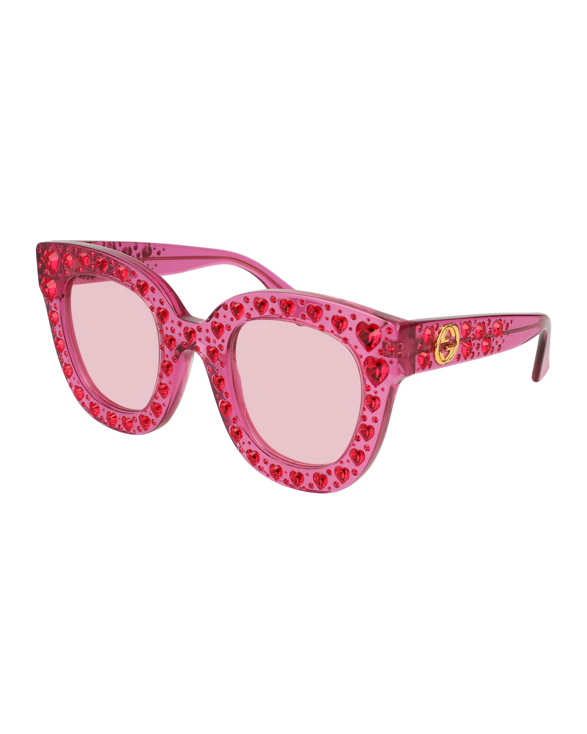 Cat-Eye Crystal-Heart Acetate Sunglasses