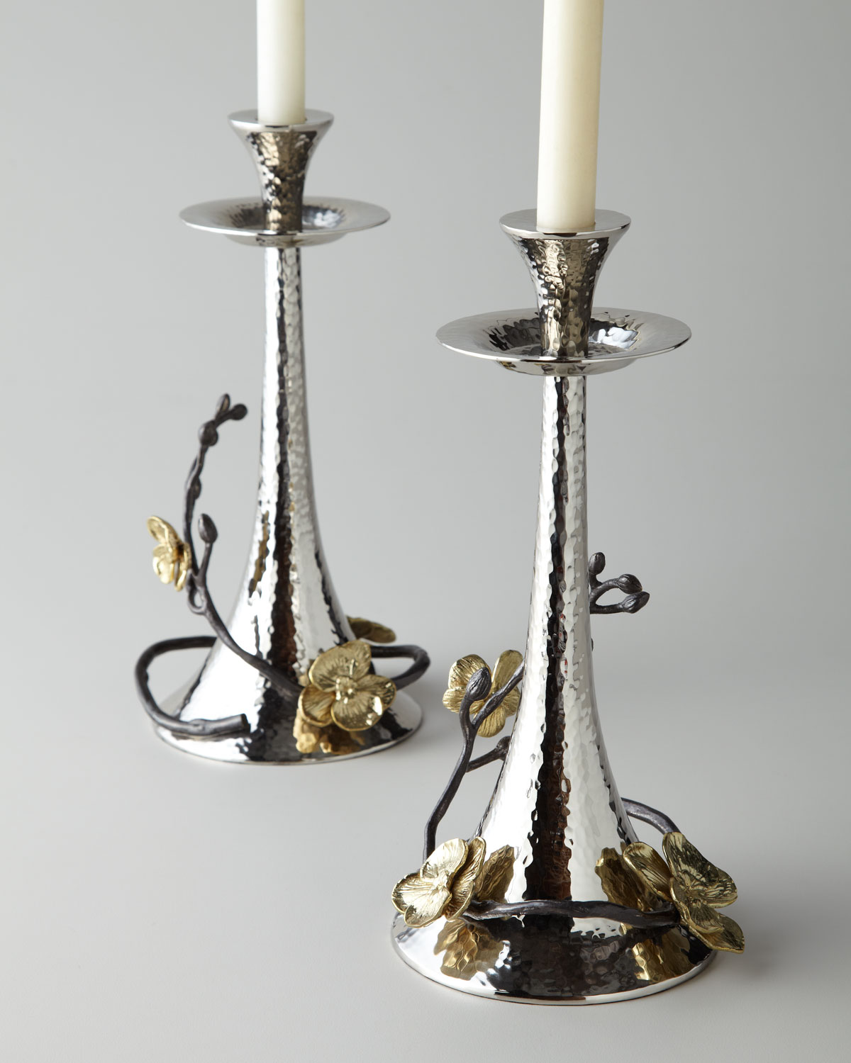 Michael Aram Two Gold Orchid Taper Candleholders