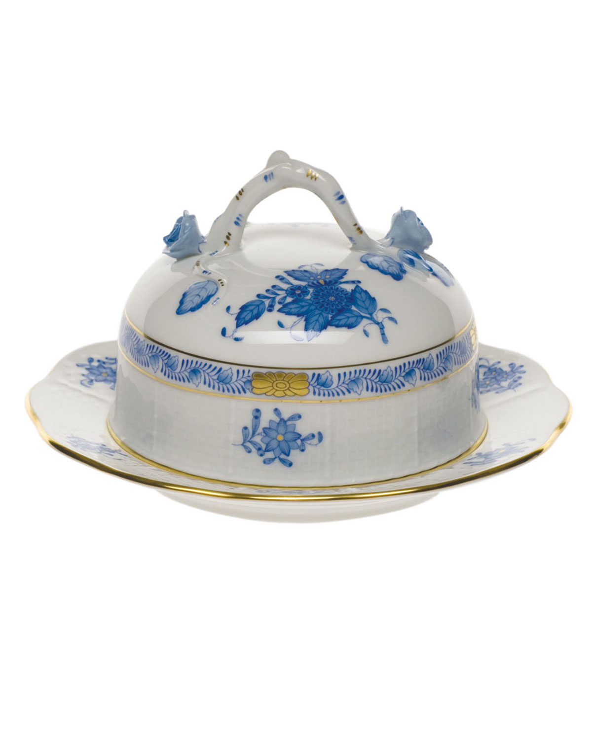 Herend Chinese Bouquet Blue Covered Butter Dish