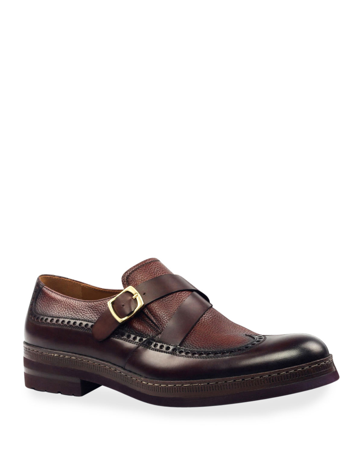 Ike Behar Men's Fusion Wing-tip Leather Loafers W/ Buckle Strap In Burgundy