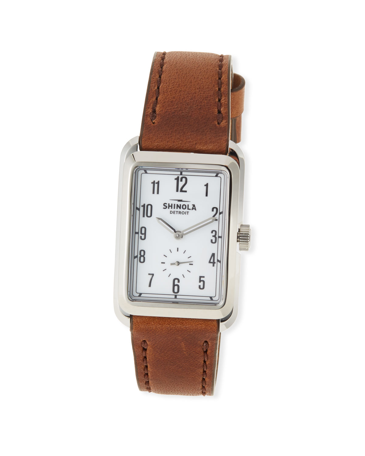 Shinola Men's Omaha Rectangular Sub-second Leather Watch In White/brown
