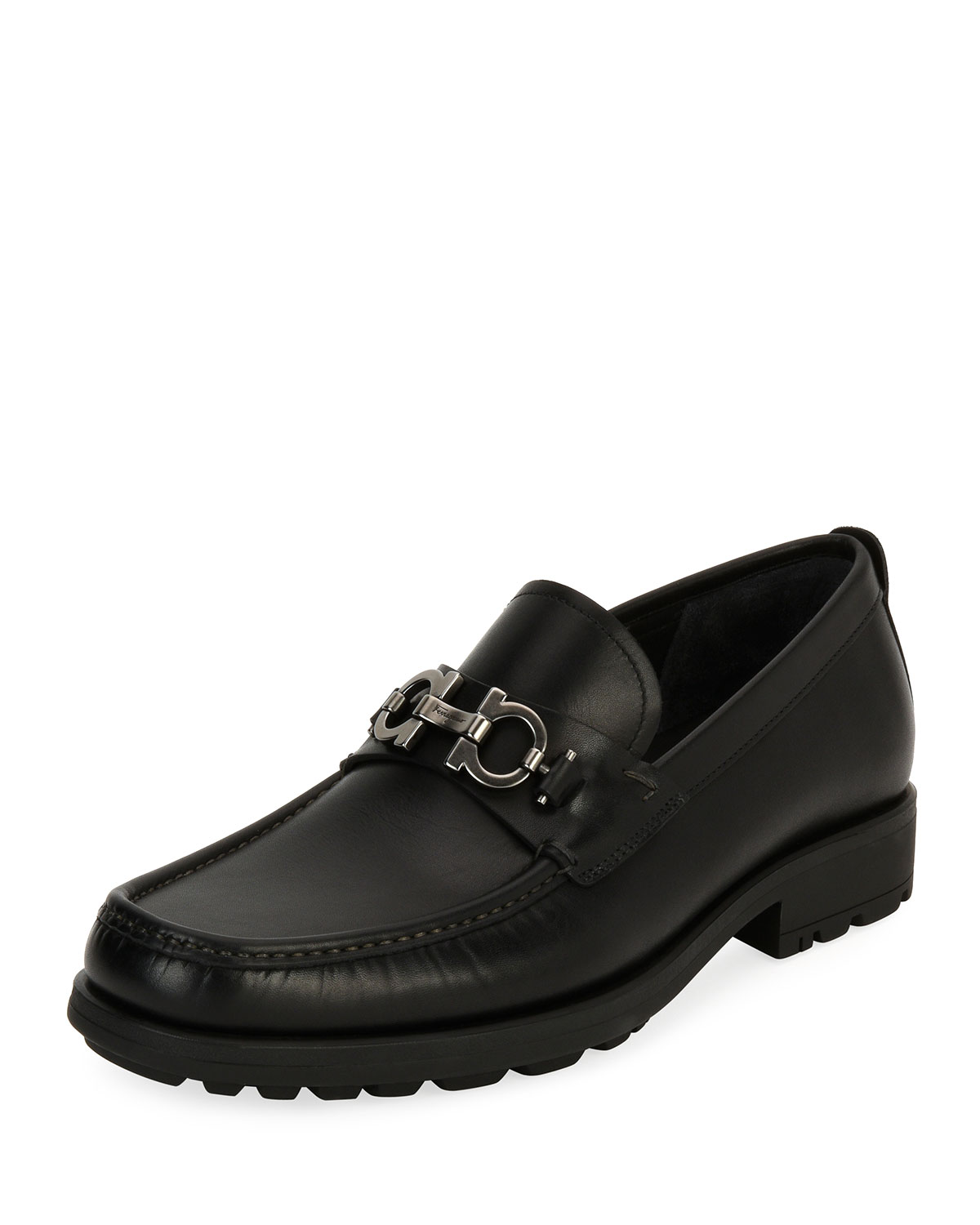 Shop Ferragamo Men's David Leather Lug-sole Loafers In Black