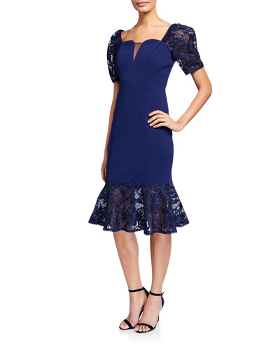 blue lace short sleeve dress