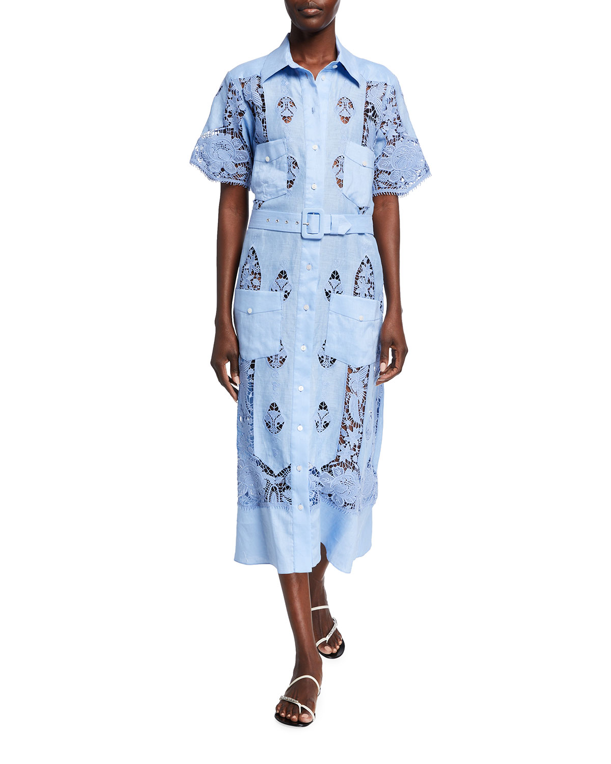 Miguelina BERLY LINEN EMBROIDERED SHIRT DRESS