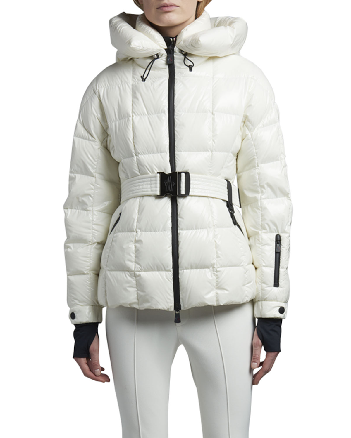 Image of Salle Shiny Nylon Belted Ski Jacket