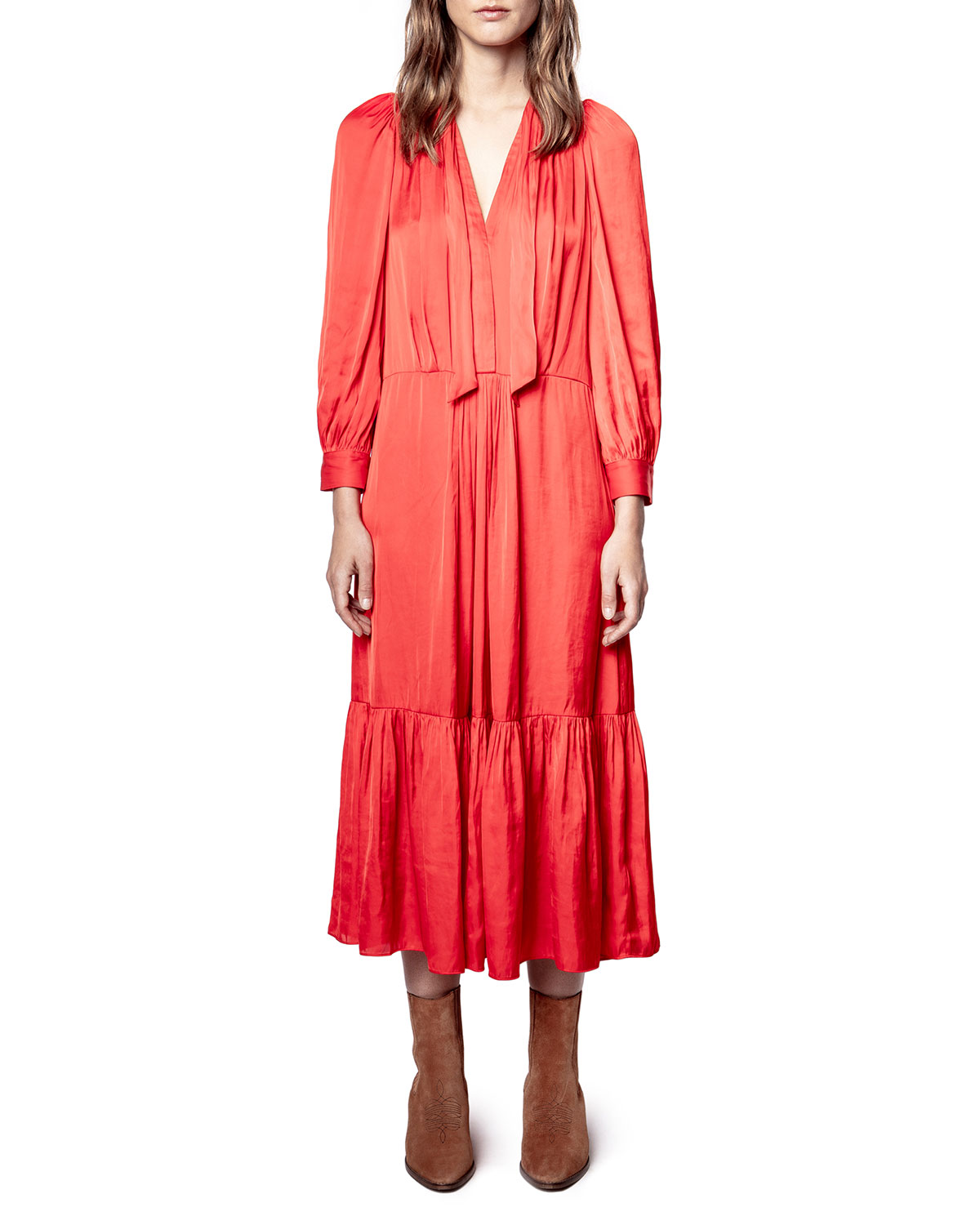 Zadig & Voltaire ROLAND LONG TIERED SATIN DRESS
