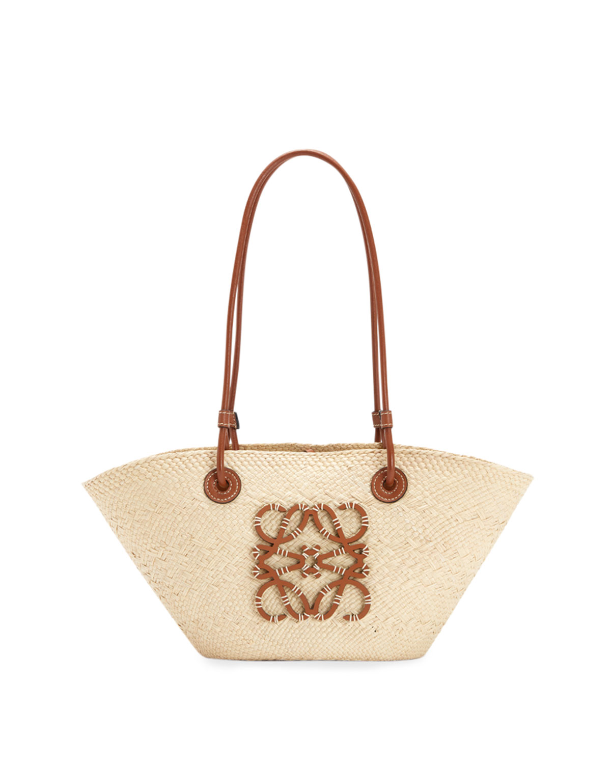 Shop Loewe X Paula's Ibiza Anagram Small Basket Bag In Iraca Palm With Leather Handles In Natural/tan