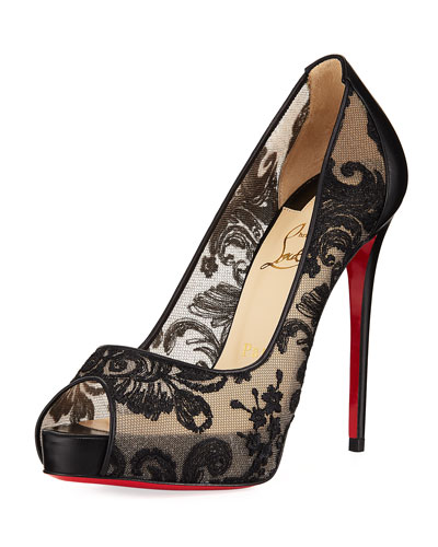 CHRISTIAN LOUBOUTIN Very Lace Platform 120Mm Red Sole Pump, Black in ...