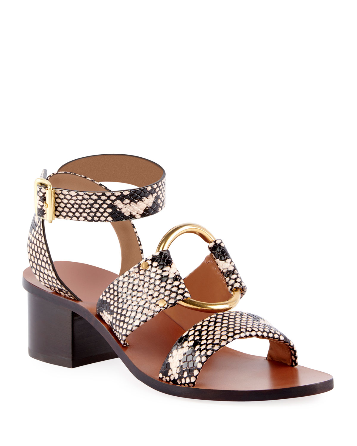 Rony Snake-Embossed Cutout Lace-Up Sandals