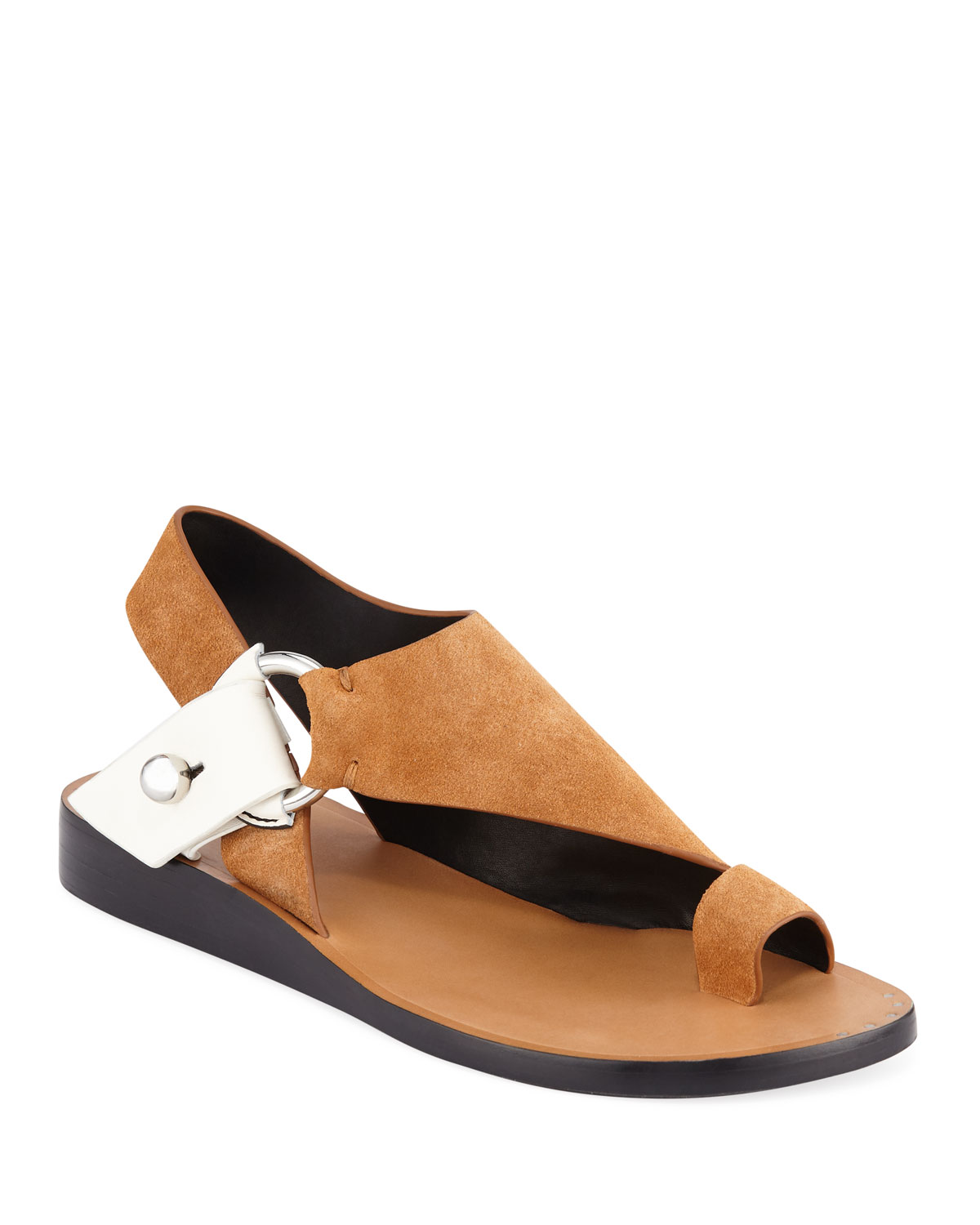 Arc Flat Suede Toe-Ring Sandals