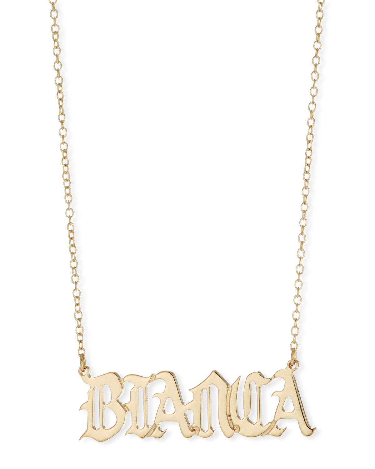 Jennifer Zeuner Netta Personalized Gothic Nameplate Necklace